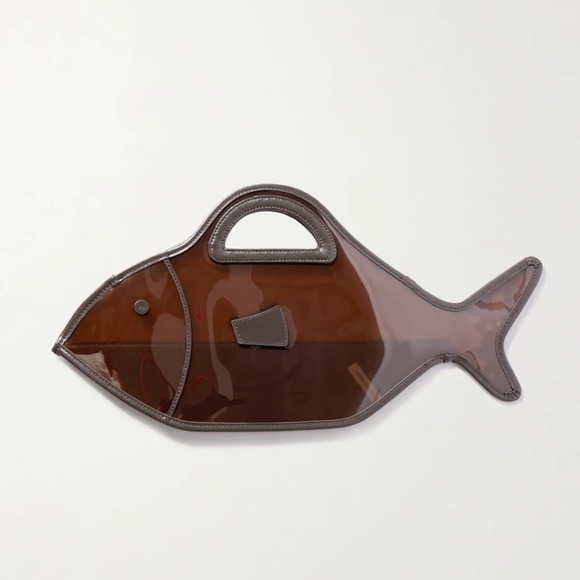 STAUD Brown Unique Purse Fish Shaped Summer Bag - Picture 4 of 13